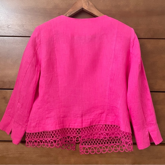 Punt Roma 100% Linen Blazer Jacket Sz 10 Pink 3/4 Sleeve Office Summer Feminine - Picture 7 of 12